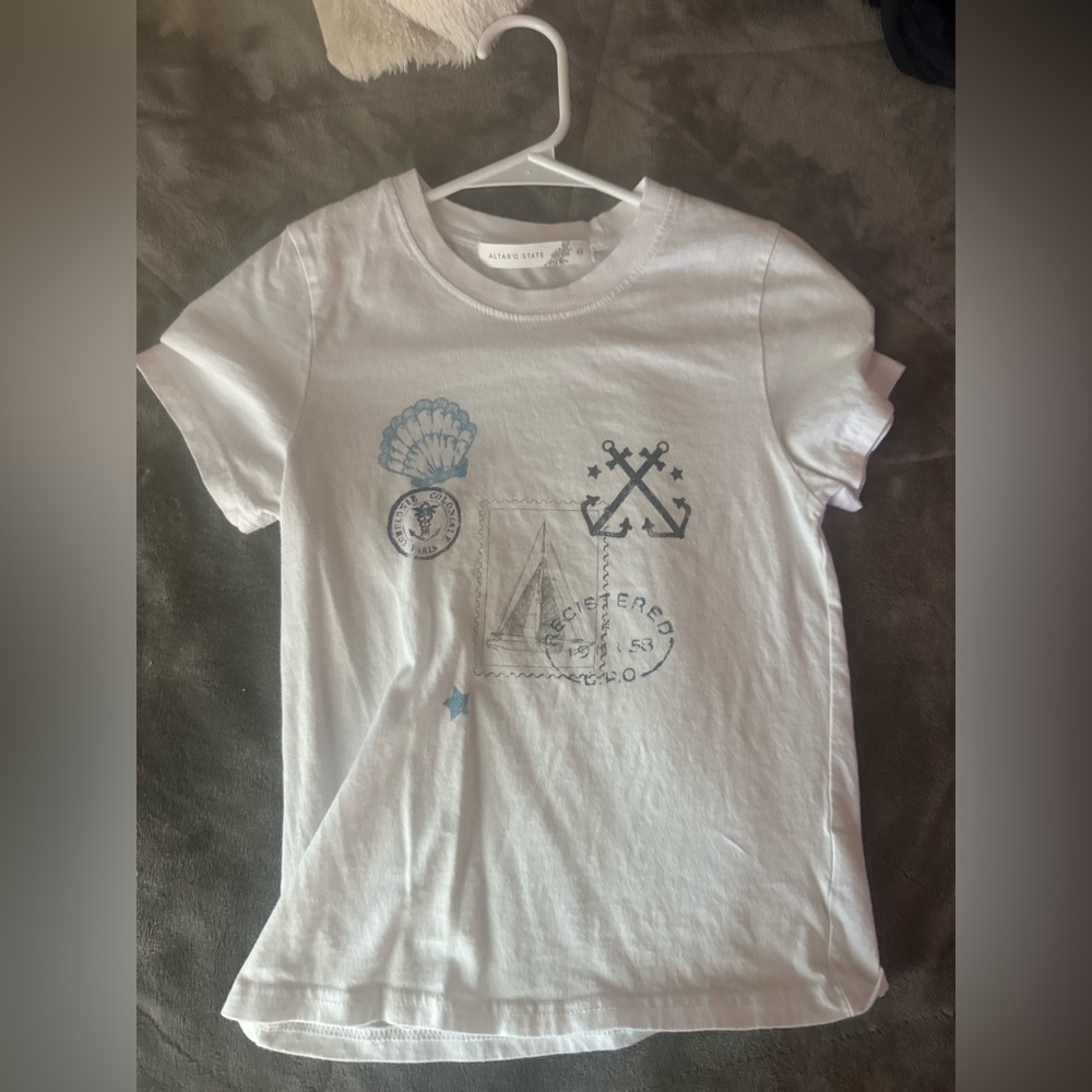 Altar'd State White Beachy Graphic Tee - Nautical Print
